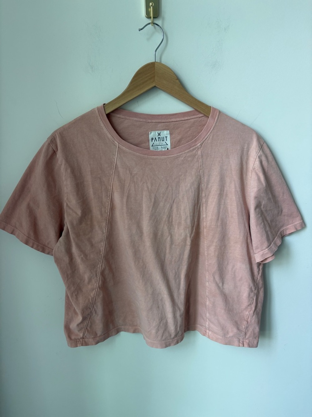 Pamut Apparel Cropped Boxy Tee Washed Peach 100% Cotton Boho Casual Size L